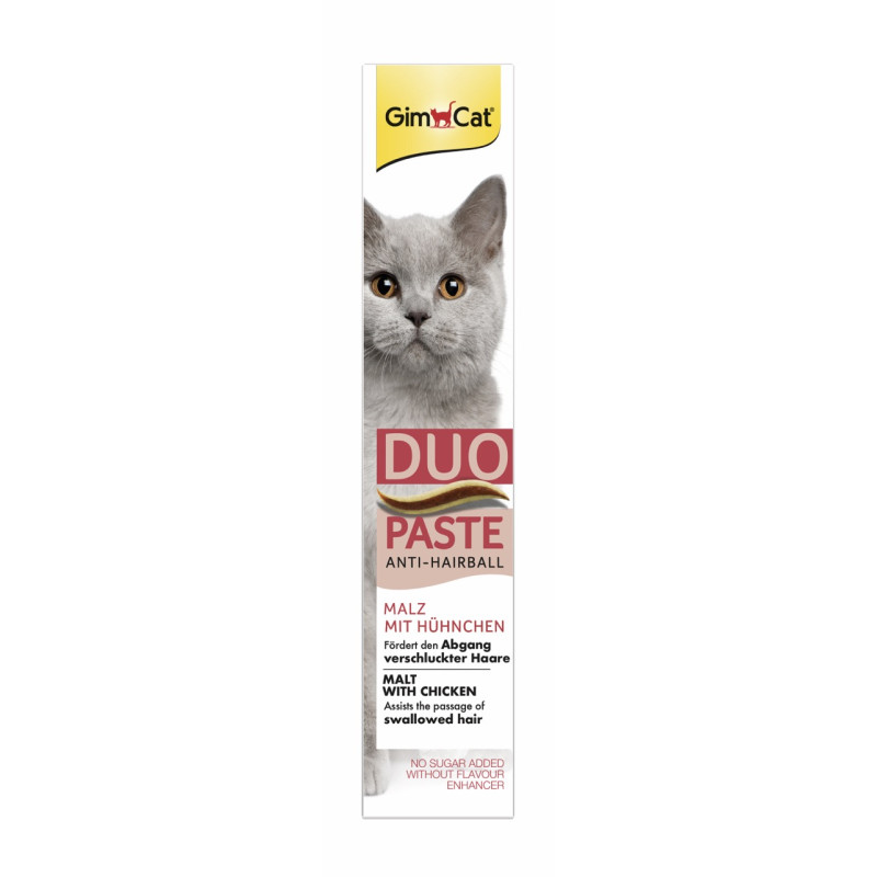 GimCat Duo Paste Anti-Hairball Malt With Chicken паста для кошек для вывода шерсти при чувствительном пищеварении, 50 гр - фото 2