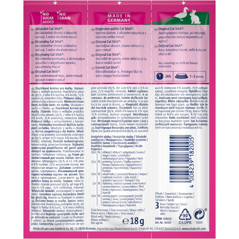 Vitakraft Sticks Rabbit Duck лакомство для кошек с кроликом и уткой, 3 шт х 6 гр - фото 2