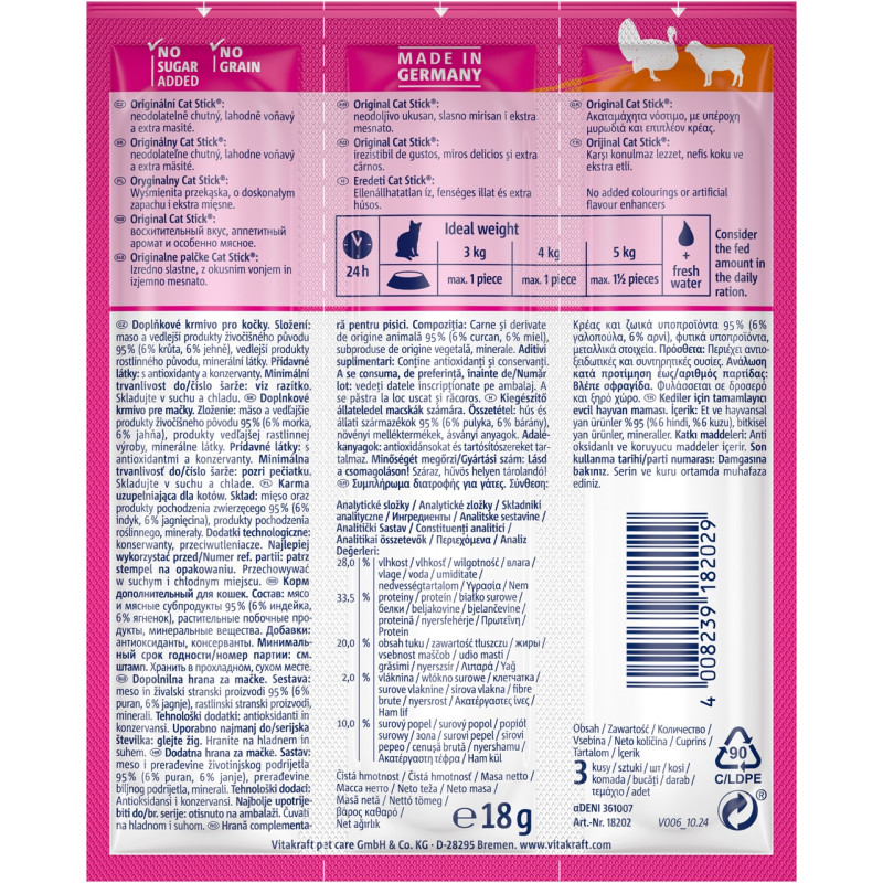 Vitakraft Sticks Turkey Lamb лакомство для кошек с индейкой и ягненком, 3 шт х 6 гр - фото 2