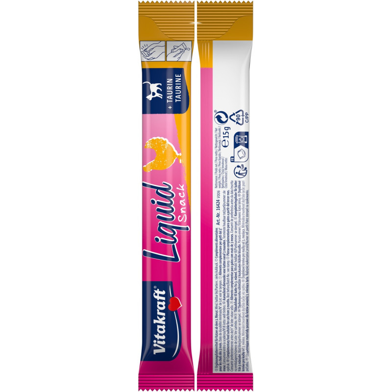Vitakraft Liquid Snack Beef Chicken ласощі для котів з куркою та яловичиною, 16 шт х 15 гр - фото 5