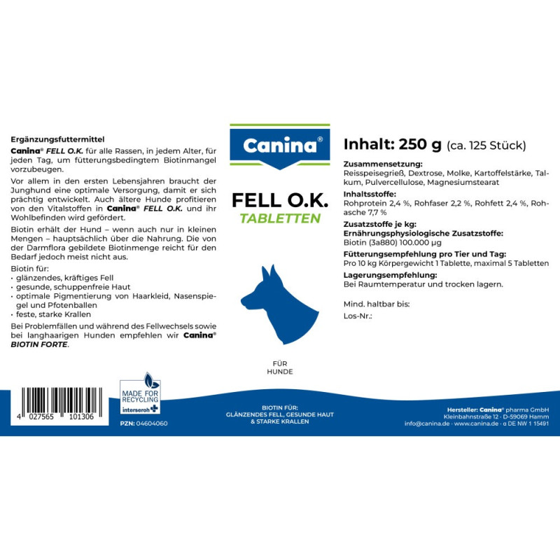 Canina Fell O.K. вітаміни для собак з біотином для вовни, 250 гр - фото 3
