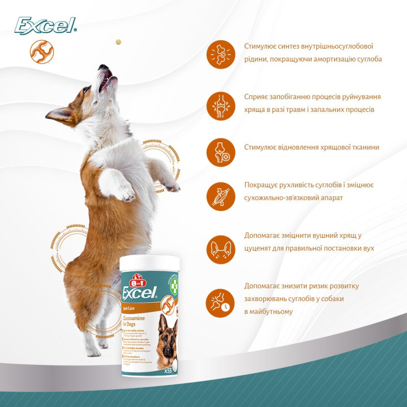 8in1 Excel Glucosamine вітаміни для покращення роботи суглобів у собак, 110 табл - фото 7