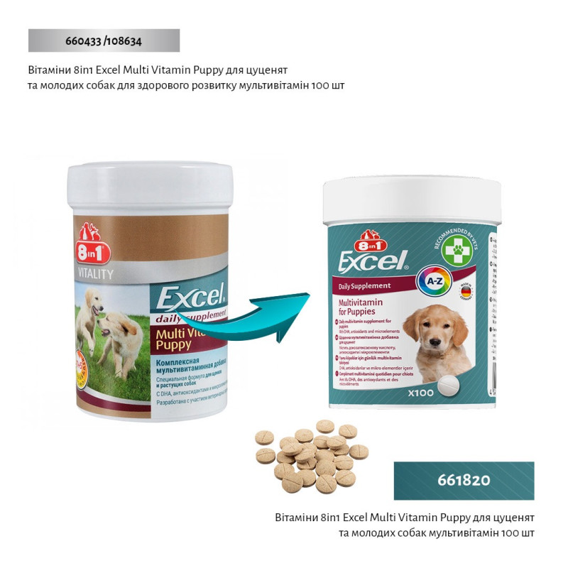 8in1 Excel Multi-Vitamin Puppy вітаміни для здоров'я цуценят та юніорів, 100 табл - фото 9