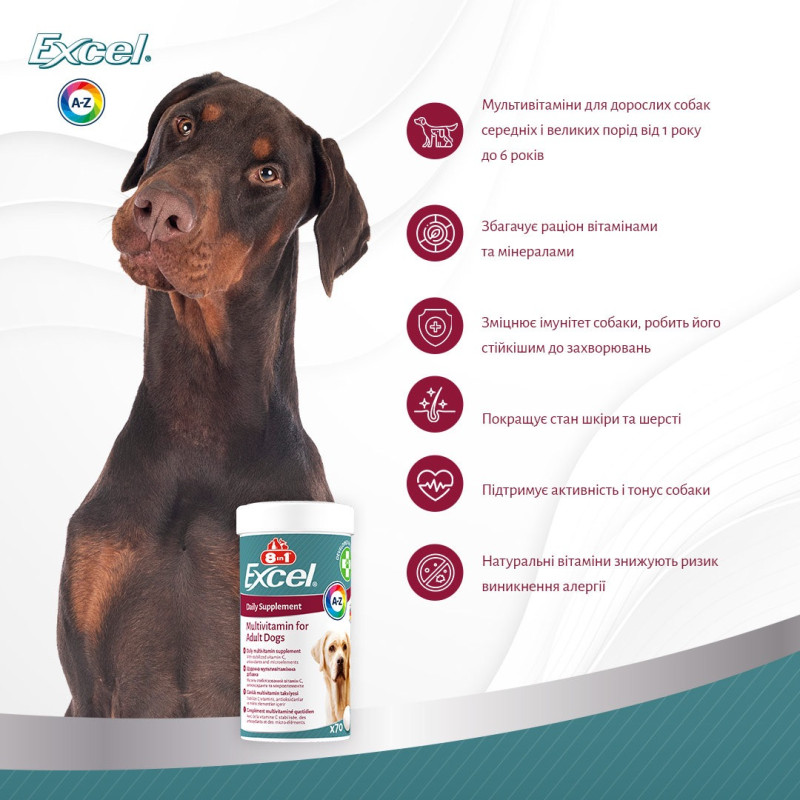 8in1 Excel Multi-Vitamin Adult Dog витамины для здоровья взрослых собак, 70 табл - фото 5