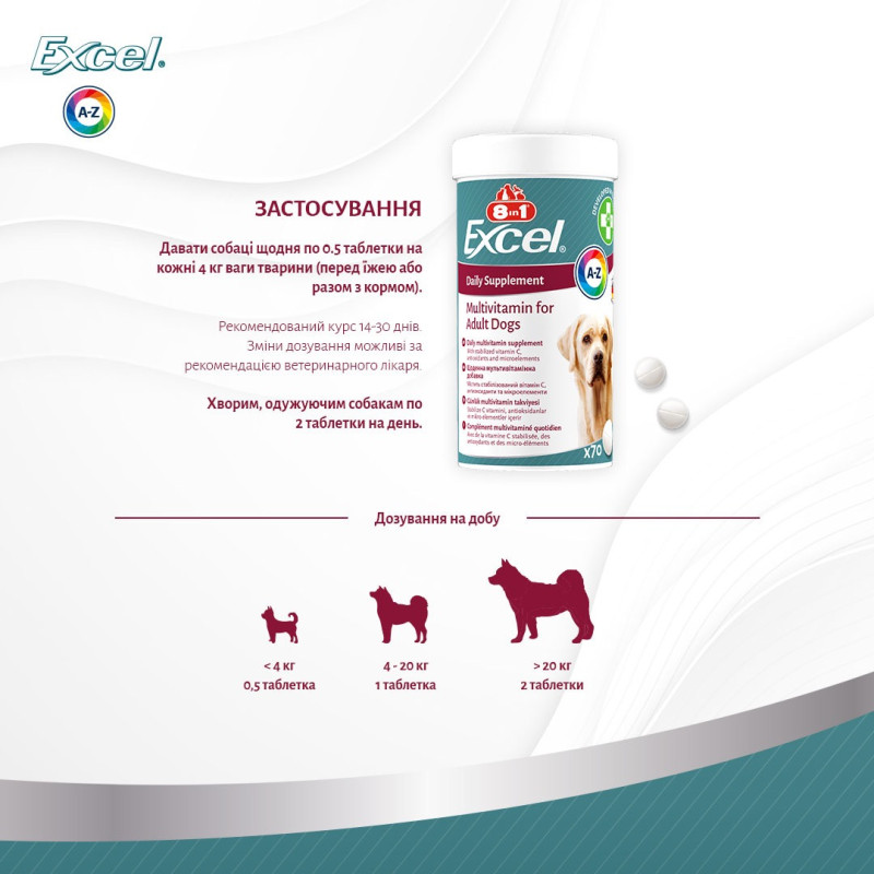 8in1 Excel Multi-Vitamin Adult Dog витамины для здоровья взрослых собак, 70 табл - фото 7