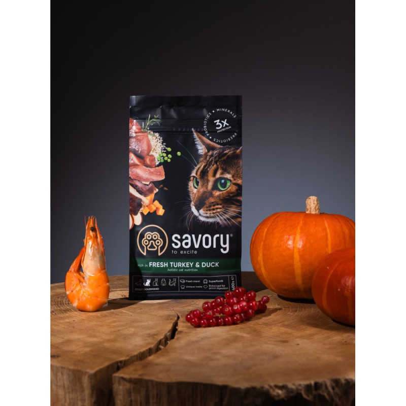 Savory Adult Cat Gourmand Fresh Turkey & Duck з індичкою та качкою для котів, 400 гр - фото 5