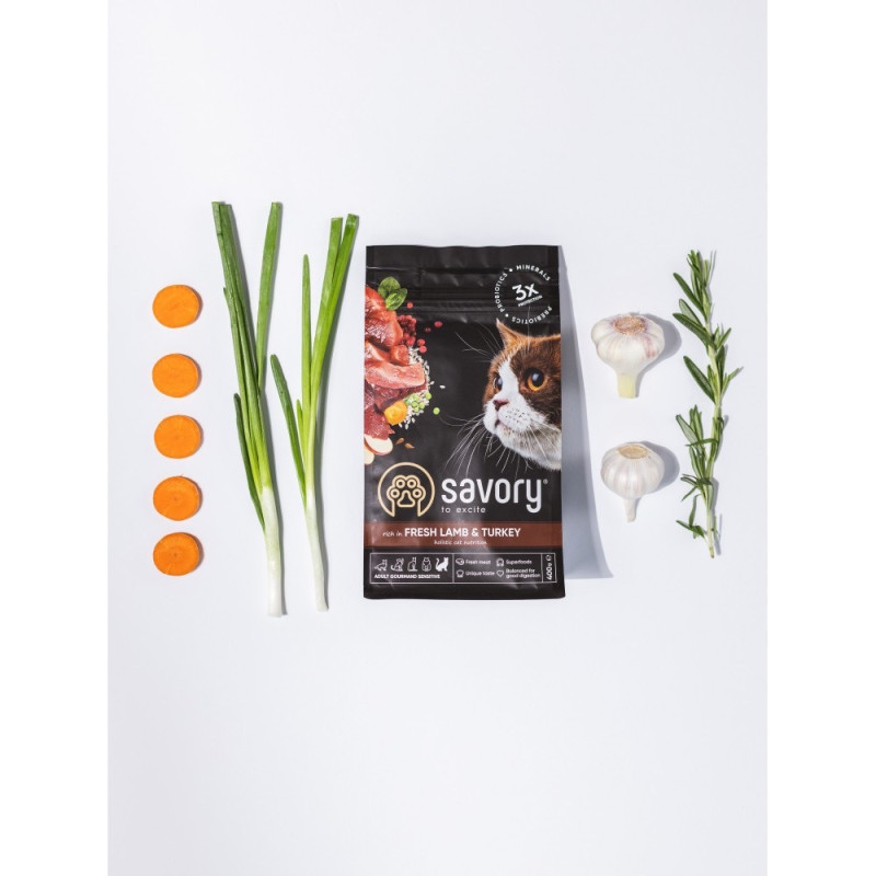 Savory Adult Cat Sensitive Digestion Fresh Lamb & Turkey сухой корм с ягнятиной и индейкой для котов с чувствительным пищеварением, 2 кг - фото 6