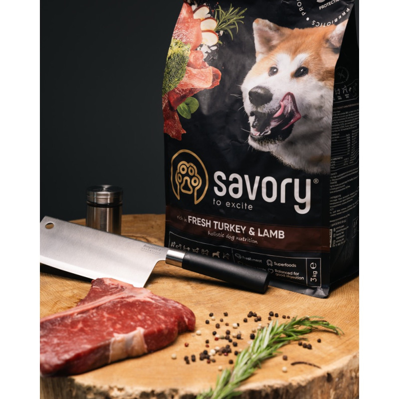 Savory Large Breeds Rich In Fresh Turkey & Lamb сухой корм с мясом индейки и ягненка для собак крупных пород, 3 кг - фото 7