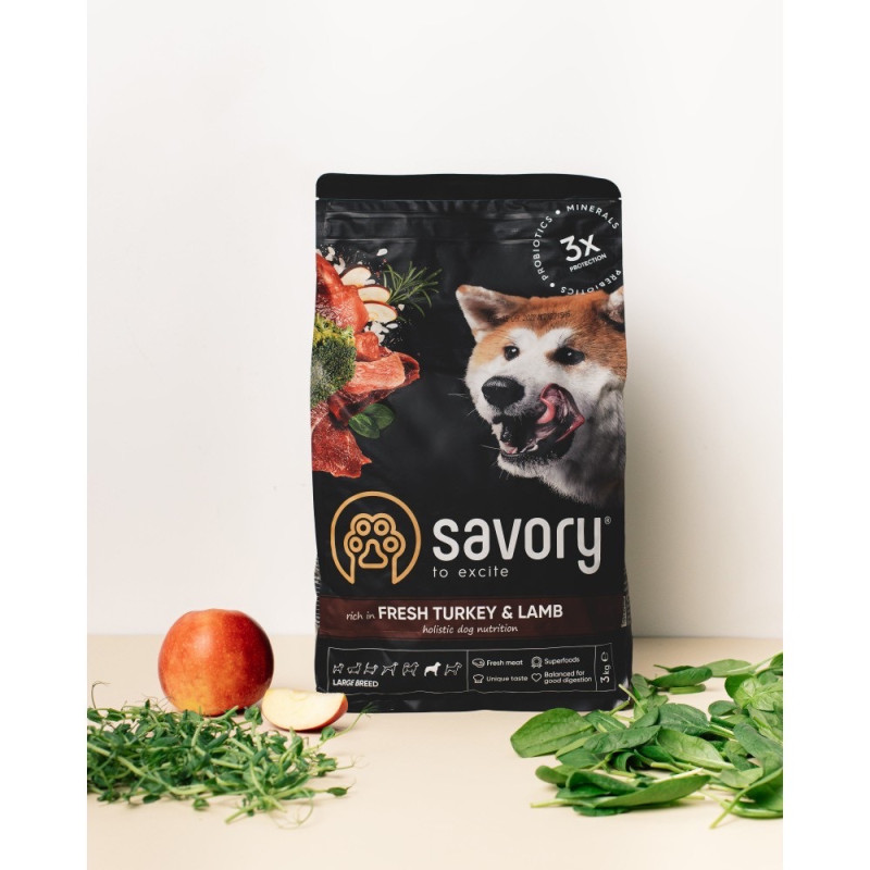 Savory Large Breeds Rich In Fresh Turkey & Lamb сухой корм с мясом индейки и ягненка для собак крупных пород, 12 кг - фото 6