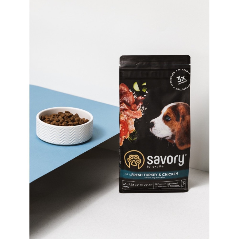 Savory Puppy Fresh Turkey & Chicken сухий корм з індичкою та куркою для щенят, 1 кг - фото 5