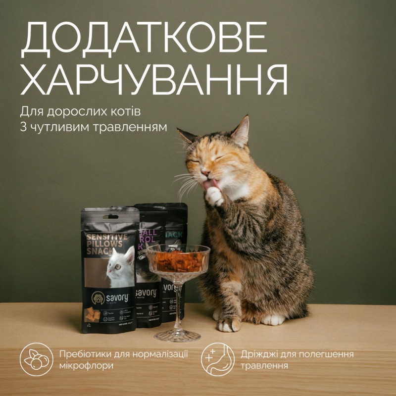 Savory Cats Snacks Pillows Sensitive лакомства для котов с чувствительным пищеварением, 60 гр - фото 3