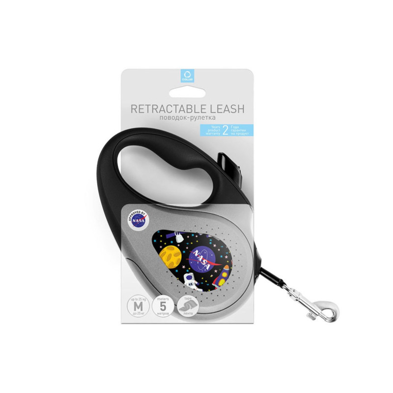 Waudog R-Leash M рулетка для собак з малюнком "Nasa", стрічка, 5 м - фото 3