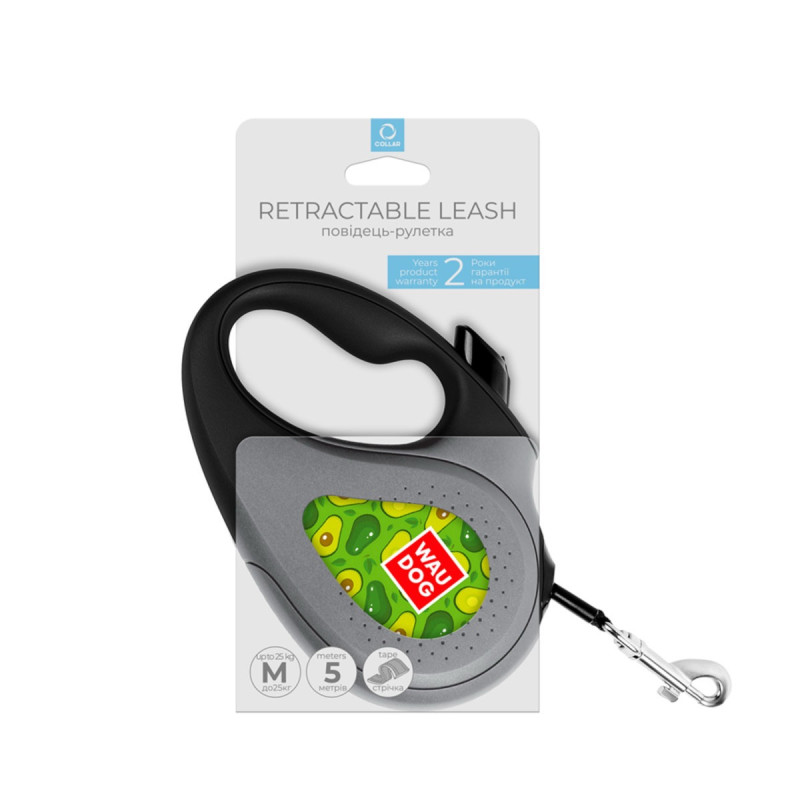 Waudog R-Leash M рулетка для собак з малюнком "Авокадо", стрічка, 5 м - фото 3