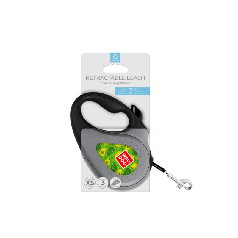 Waudog R-Leash XS рулетка для собак з малюнком "Авокадо", стрічка, 3 м - фото 3
