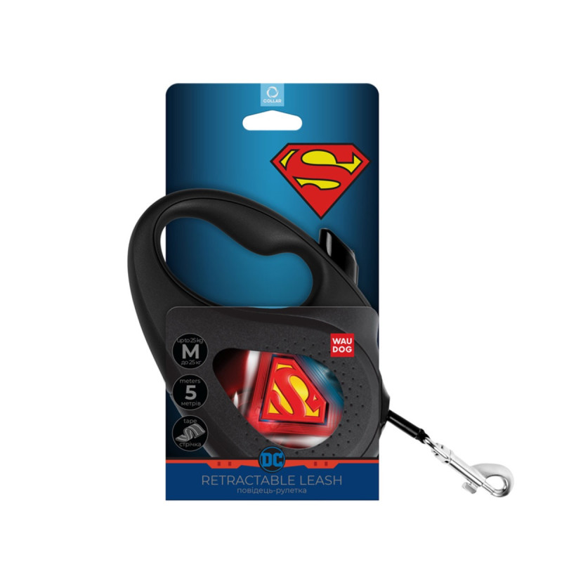 Waudog R-Leash M рулетка для собак з малюнком "Супермен Лого", стрічка, 5 м - фото 2