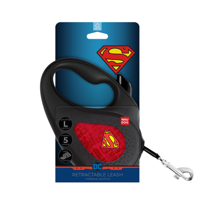 Waudog R-Leash L рулетка для собак с рисунком "Супермен Лого Красный", лента, 5 м - фото 2