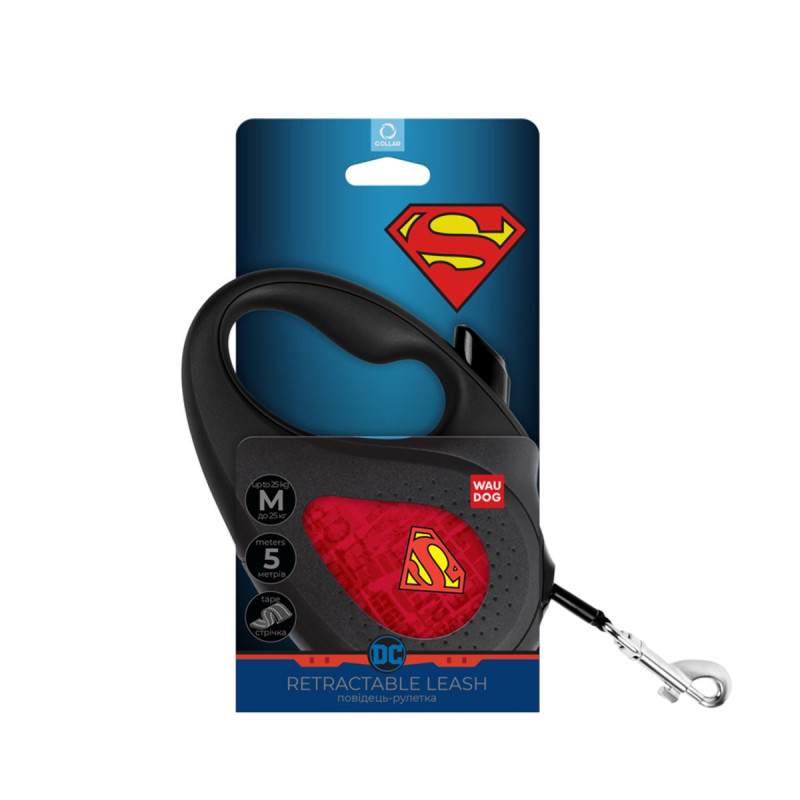 Waudog R-Leash M рулетка для собак з малюнком "Супермен Лого Червоний", стрічка, 5 м - фото 2
