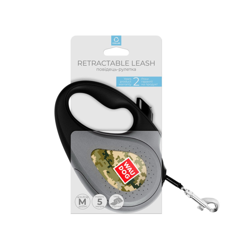 Waudog R-Leash M рулетка для собак з малюнком "Мілітарі", стрічка, 5 м - фото 2