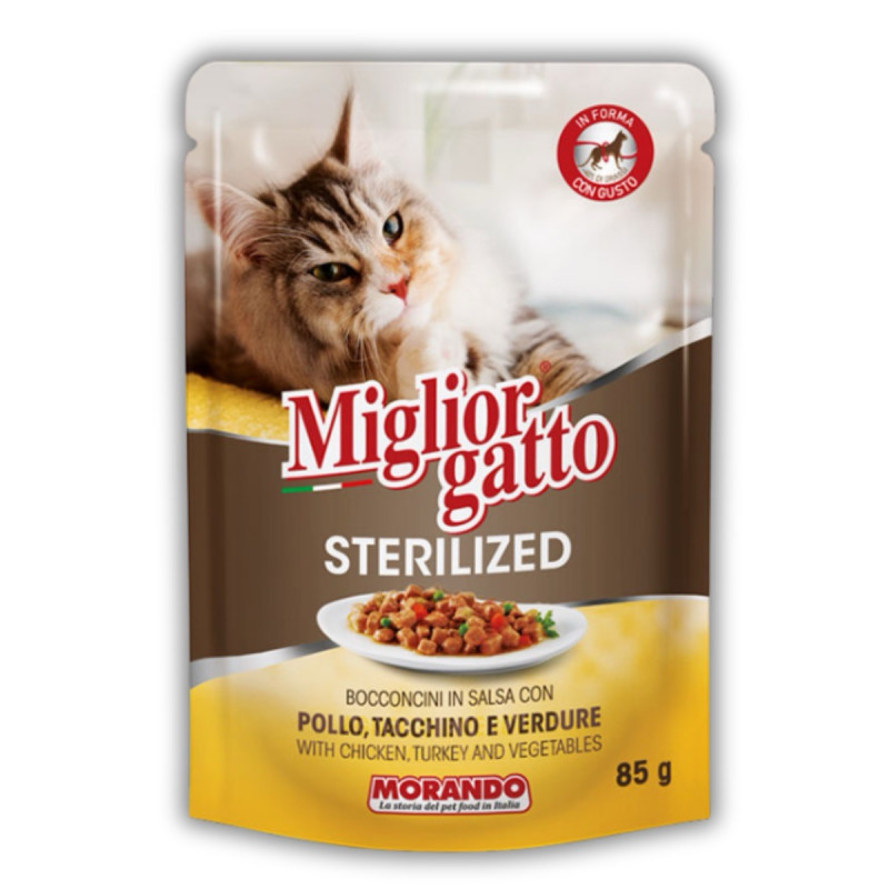 Morando Migliorgatto Sterilized набор влажного корма для стерилизованных котов с ягненком, курицей и индейкой, 85 гр х 4 шт - фото 3