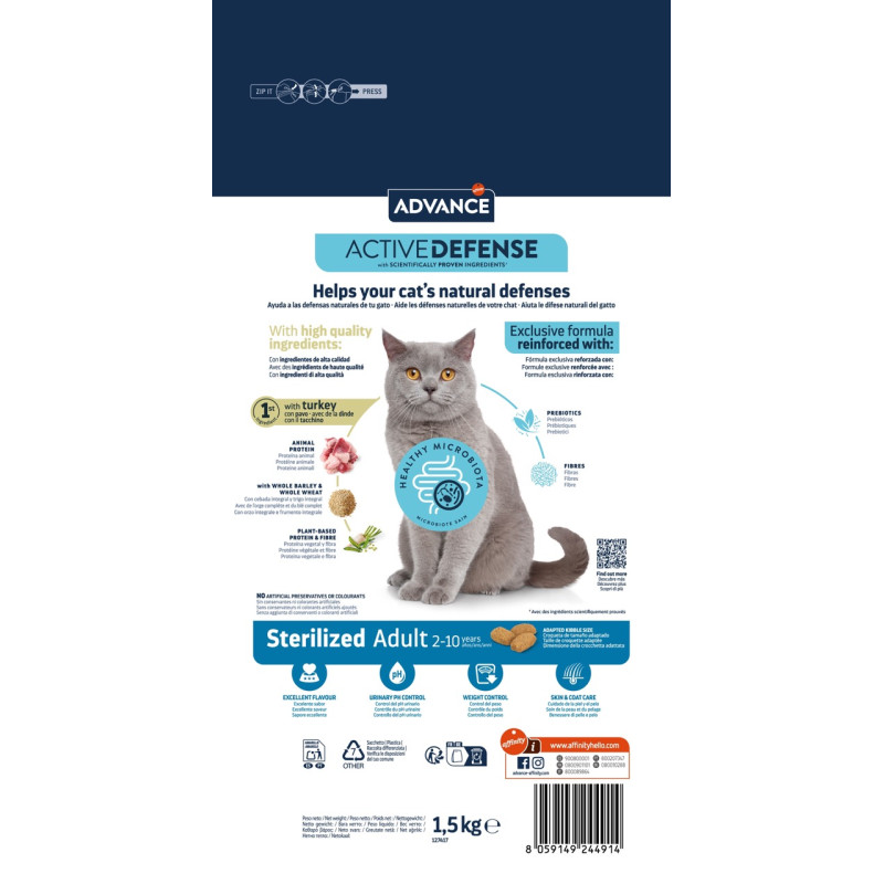 Advance Cat Sterilized Turkey сухий корм з індичкою для стерилізованих котів, 1.5 кг - фото 2