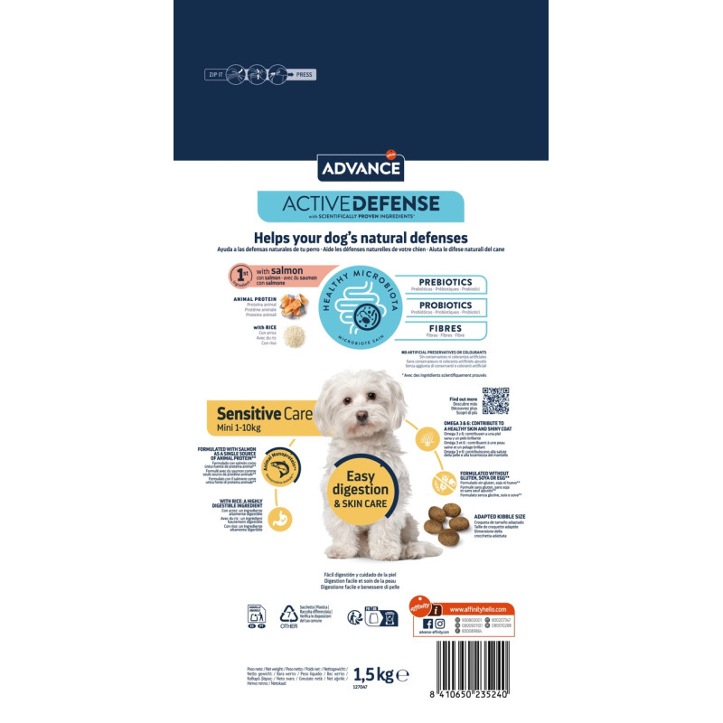 Advance Mini Sensitive сухой корм для собак малых пород с лососем, 1.5 кг - фото 2
