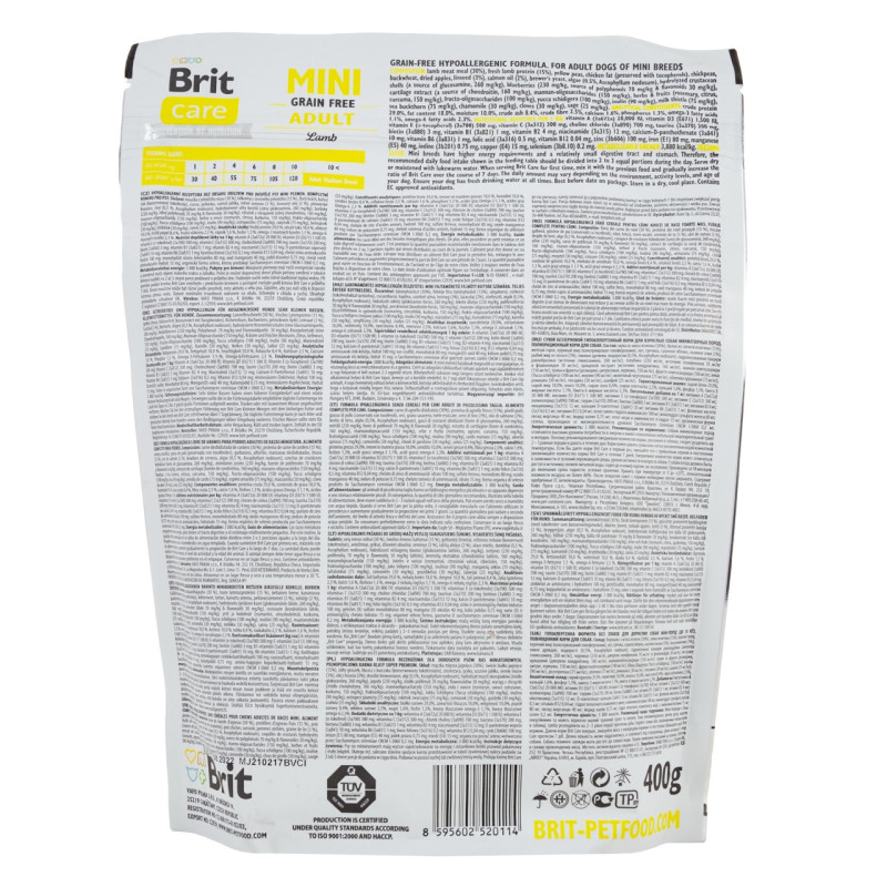 Brit Care Mini GF Adult Lamb сухой корм для собак мелких пород с ягненком, 0.4 кг - фото 2