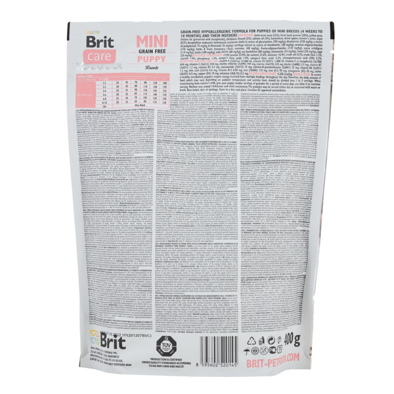 Brit Care Mini GF Puppy Lamb сухой корм с мясом ягненка для щенков миниатюрных пород, 0.4 кг - фото 2