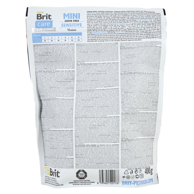Brit Care Mini GF Sensitive сухой корм с олениной для собак миниатюрных пород, 0.4 кг - фото 2