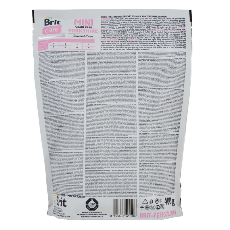 Brit Care Mini GF Yorkshire сухой корм c лососем и тунцом для собак породы йоркширский терьер, 0.4 кг - фото 2