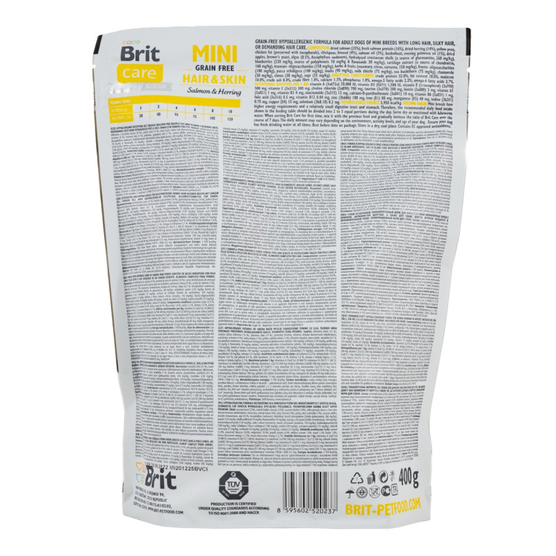 Brit Care GF Mini Hair & Skin сухой корм для собак малых пород для шерсти, 0.4 кг - фото 2