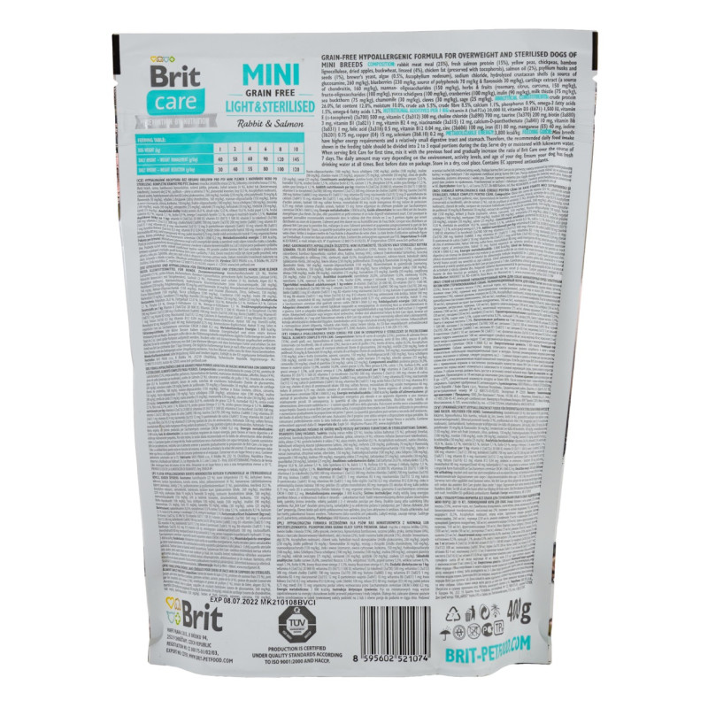 Brit Care GF Mini Light & Sterilised сухой корм для стерилизованных собак с избыточным весом, 0.4 кг - фото 2