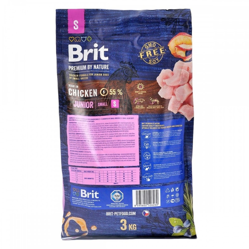 Brit Premium Junior S сухой корм с курицей для щенков мелких пород, 3 кг - фото 2