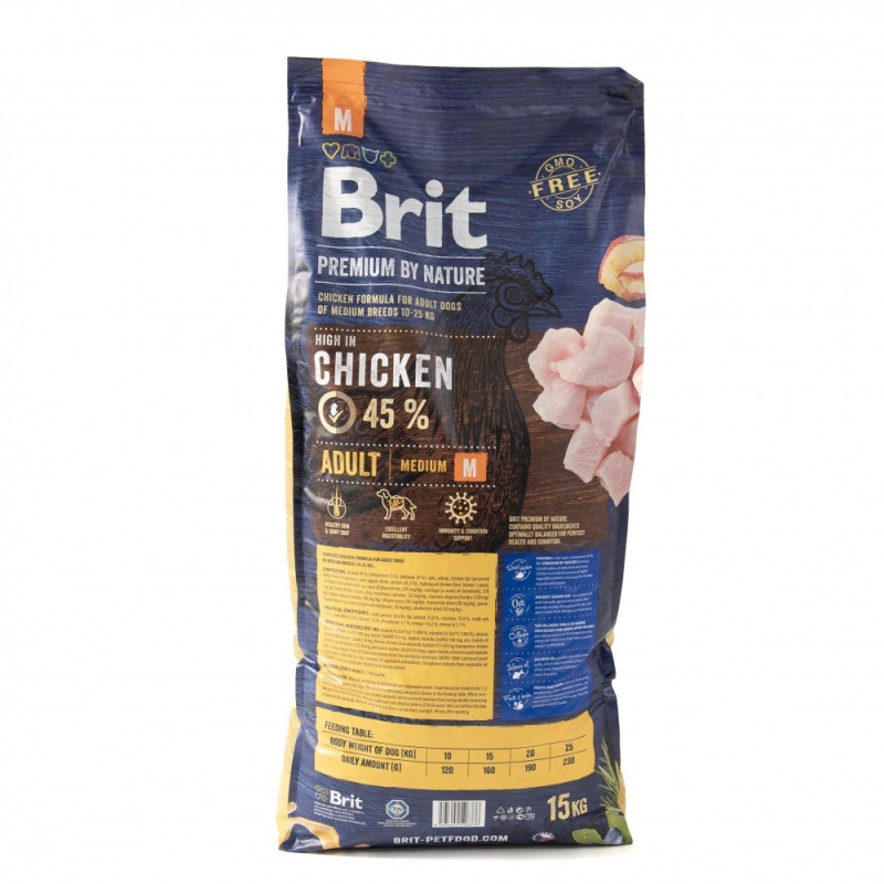 Brit Premium Adult M сухой корм с курицей для собак средних пород, 15 кг - фото 2
