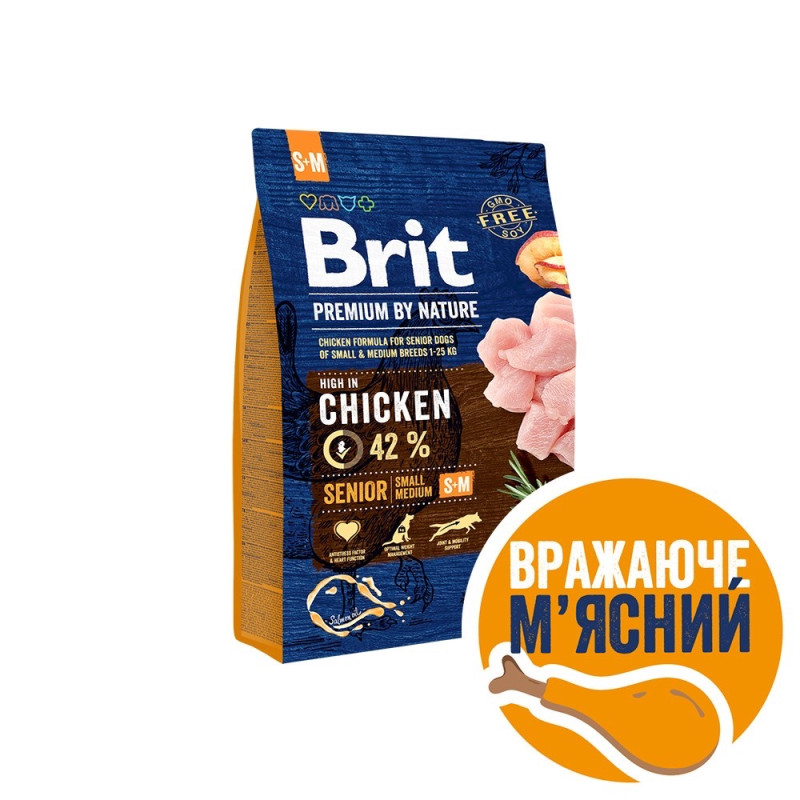 Brit Premium Senior S+M сухой корм для собак пожилого возраста мелких и средних пород, 3 кг - фото 3