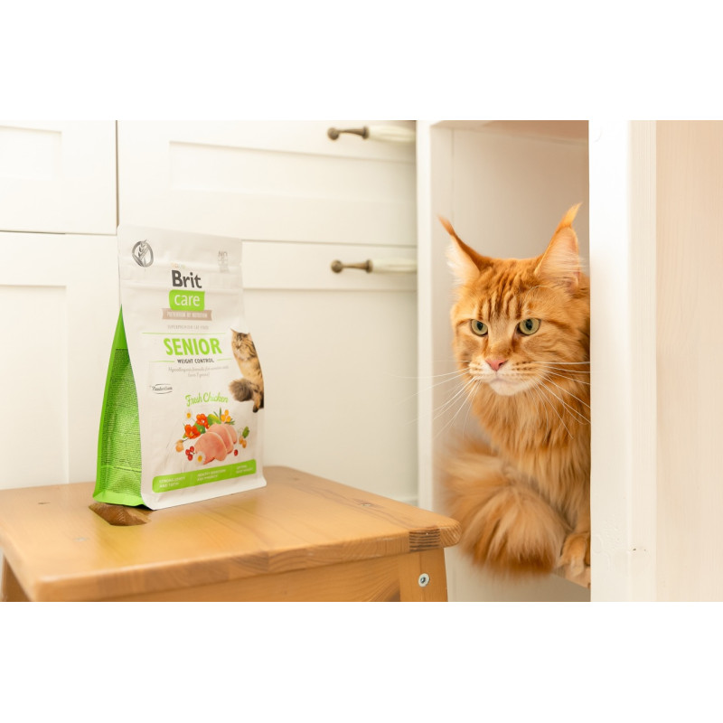 Brit Care Cat Adult GF Senior & Weight Control сухой корм с курицей для пожилых котов, 400 гр - фото 3