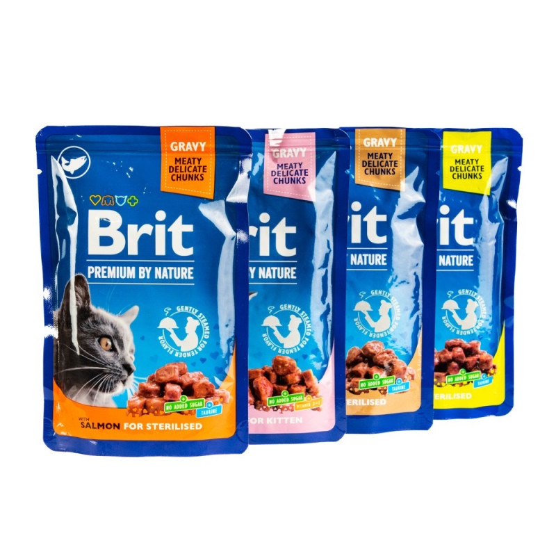 Brit Premium "Сімейна тарілка" набір вологого корму з куркою, печінкою, ягняти та лососем для стерилізованих котів, 12 шт х 100 гр - фото 2