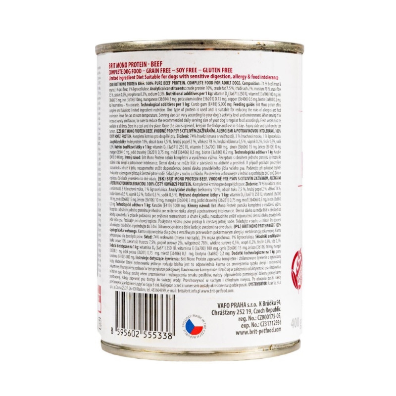 Brit Mono Protein Dog Beef влажный корм с говядиной для собак, 400 гр - фото 3