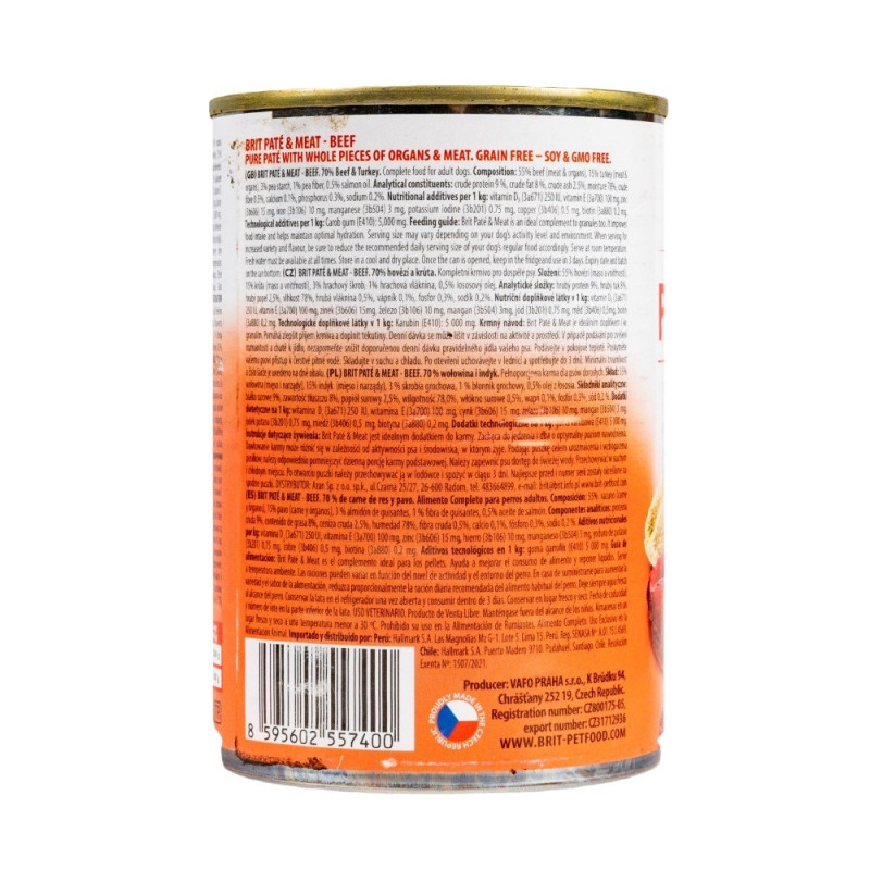 Brit Pate & Meat Dog Beef влажный корм с говядиной и индейкой для собак, 400 гр - фото 3