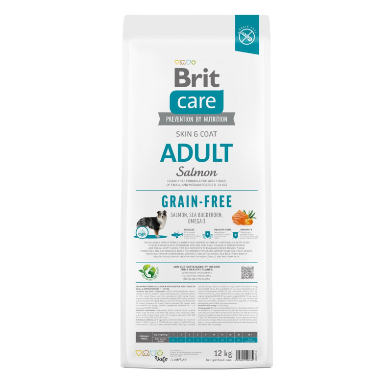 Brit Care GF Adult Salmon сухий корм з лососем для собак малих і середніх порід, 12 кг - фото 2