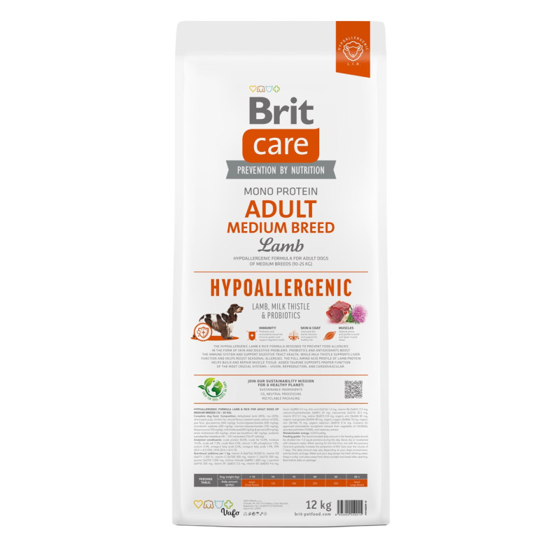 Brit Care Adult Medium Breed Lamb Hypoallergic сухой корм для собак средних пород с ягненком, 12 кг - фото 2