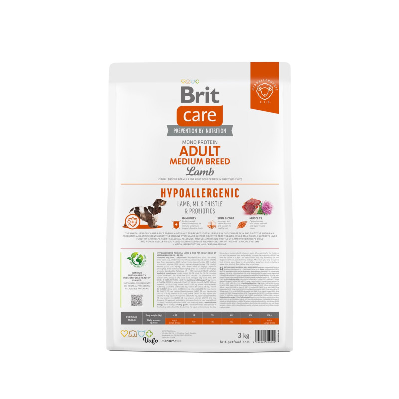 Brit Care Adult Medium Breed Lamb Hypoallergic сухой корм для собак средних пород с ягненком, 3 кг - фото 2