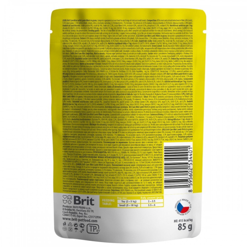 Brit Care Mini Fillets Lamb Gravy влажный корм с ягненком для собак малых пород, 85 гр - фото 3
