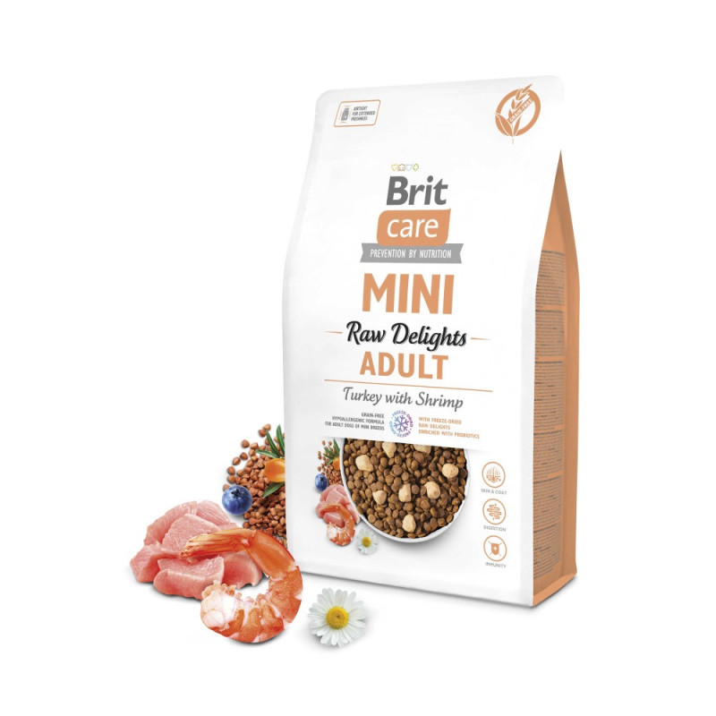 Brit Care Mini Raw Delights Turkey with Shrimp сухой корм с индейкой для собак малых пород, 2 кг - фото 4