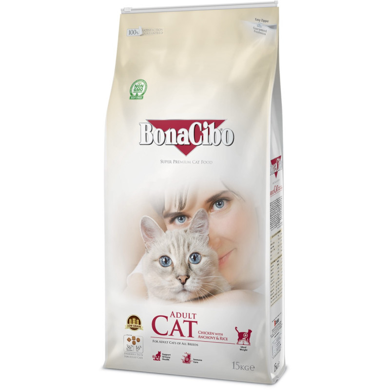BonaCibo Cat Adult Chicken & Rice with Anchovy сухой корм с курицей для котов, 15 кг - фото 2