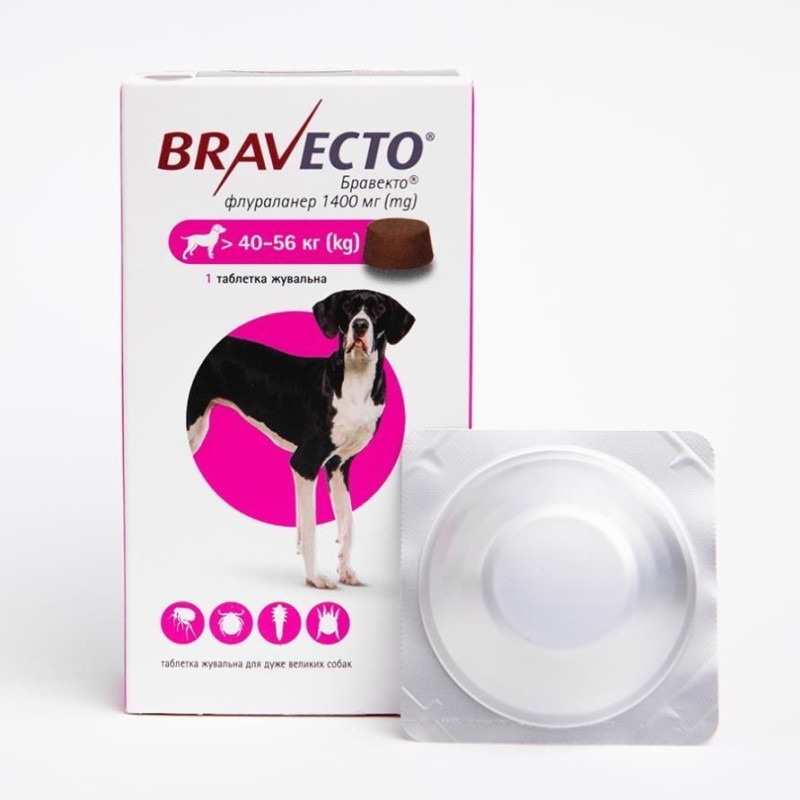 Bravecto (Бравекто) таблетки від бліх та кліщів для собак вагою від 40 до 56 кг - фото 2