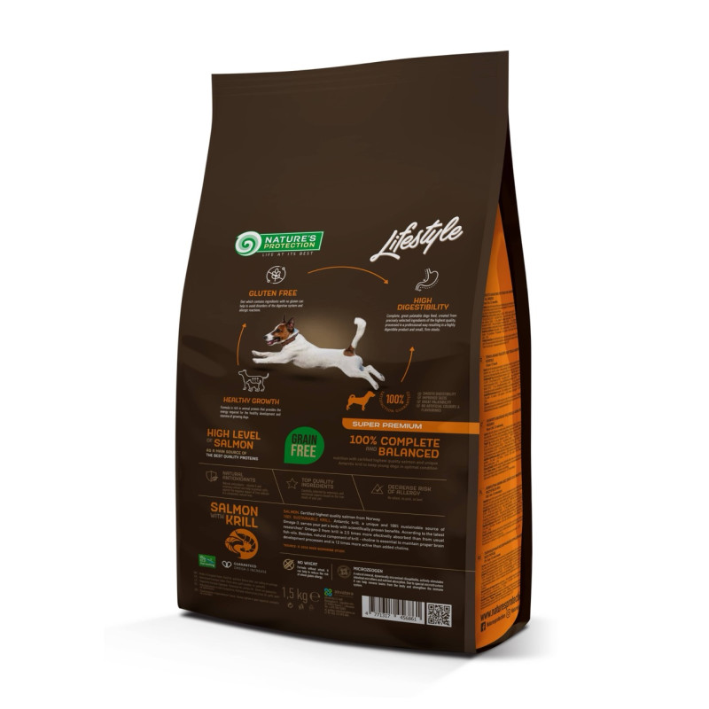 Nature's Protection Lifestyle GF Salmon with Krill Junior All Breeds сухой корм с лососем для щенят 1.5 кг - фото 2