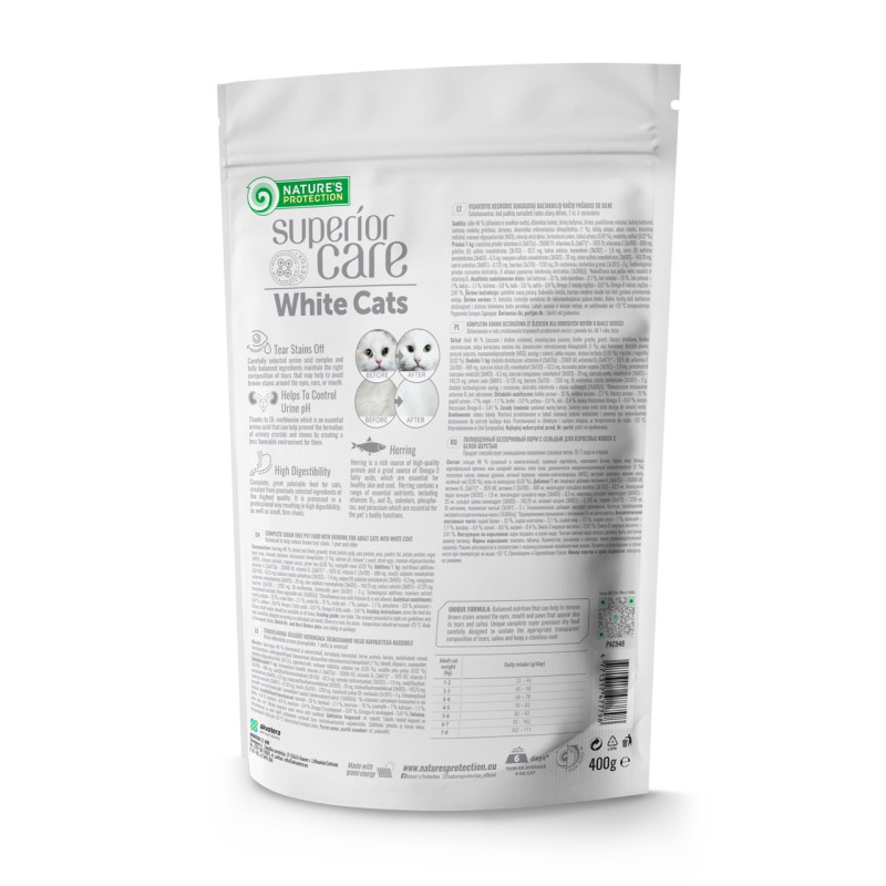 Nature's Protection Superior Care White Cats GF with Herring Adult all breeds сухий корм беззерновий з оселедцем для котів із білим забарвленням шерсті, 400 гр - фото 2