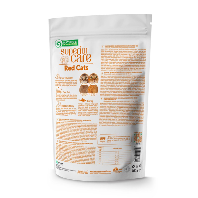 Nature's Protection Superior Care Red Cats GF with Herring сухой корм для котов с рыжей и коричневой окраской шерсти с сельдью, 400 гр - фото 2