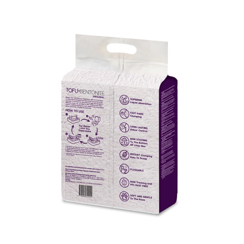Velvet Paw Tofu Original растительный наполнитель для кошачьего туалета с бентонитом, 6 л - фото 2
