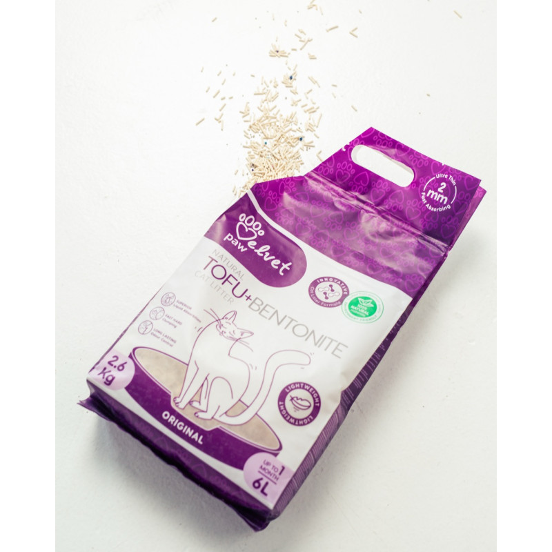 Velvet Paw Tofu Original растительный наполнитель для кошачьего туалета с бентонитом, 6 л - фото 4